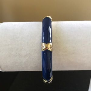 Blue Enamel and Gold X Bracelet
